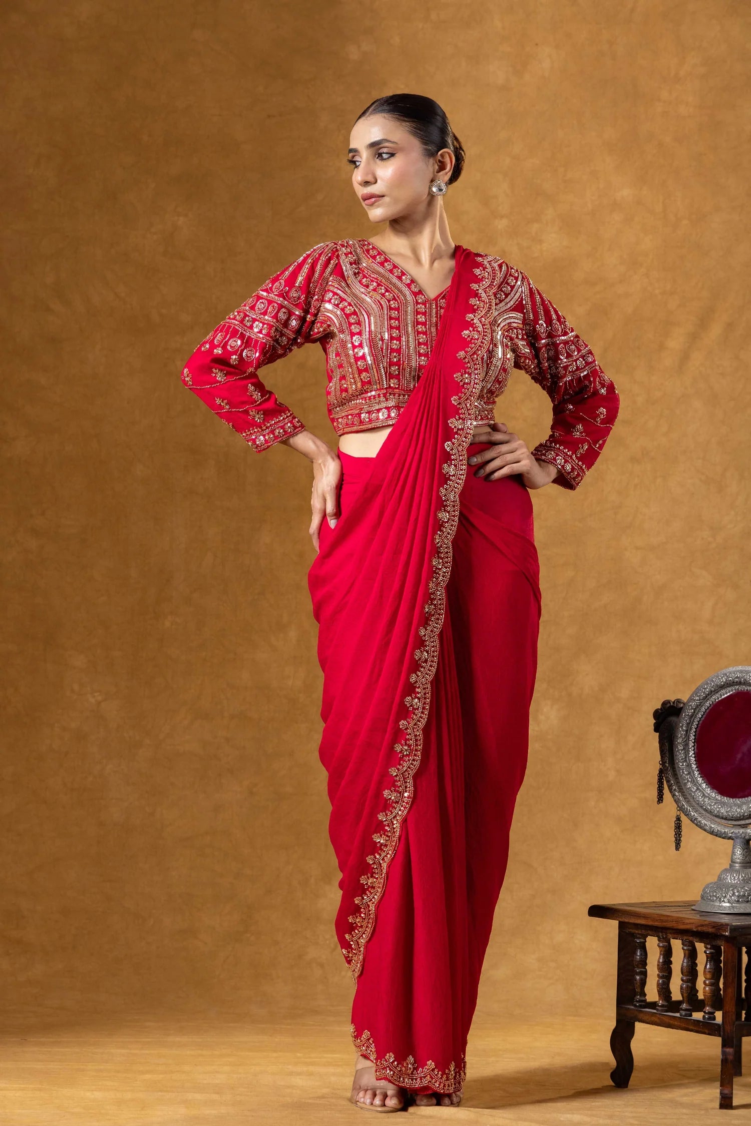 buy crimson embroidered saree uk