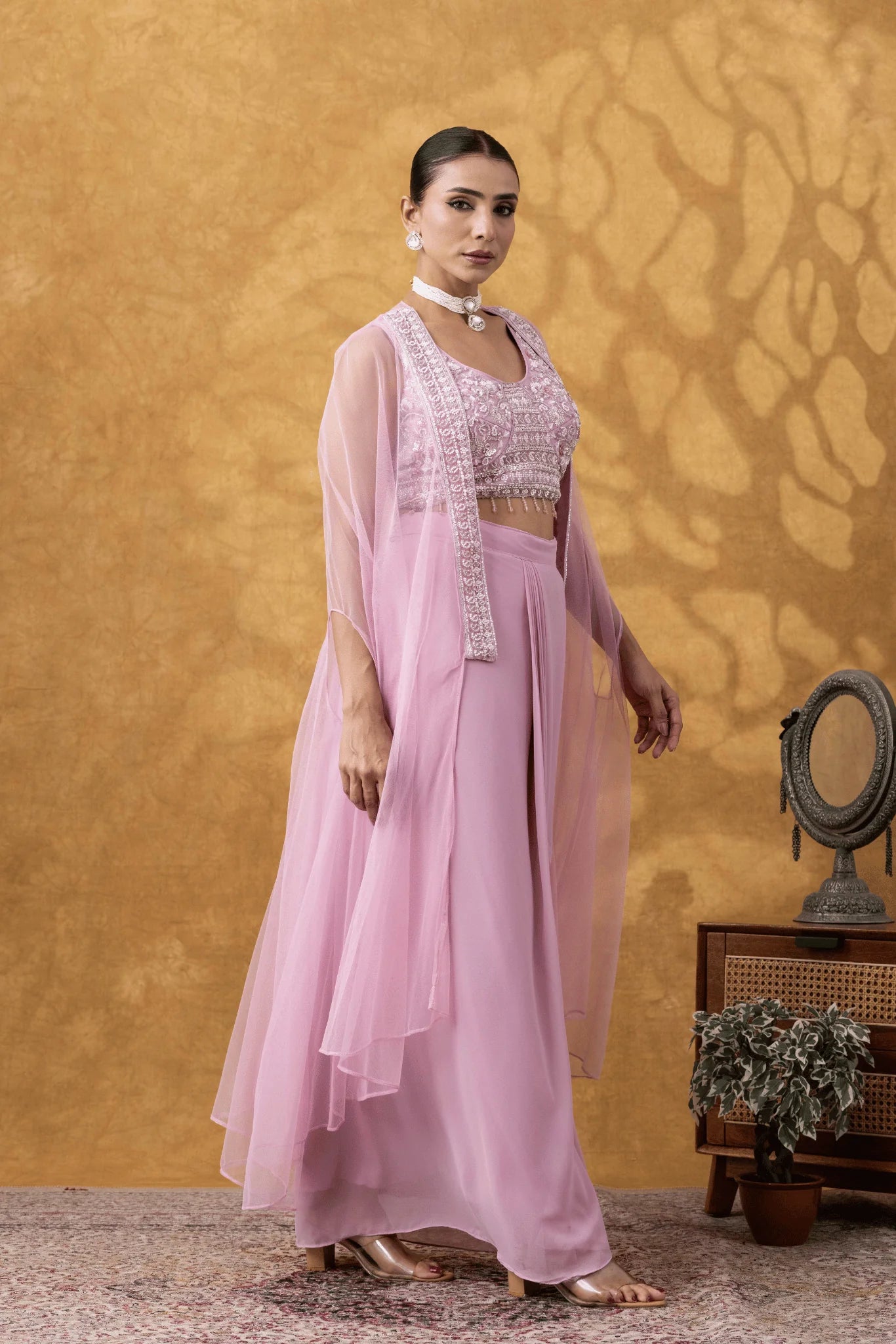 blush pink cowl skirt outfit online uk wedding guest