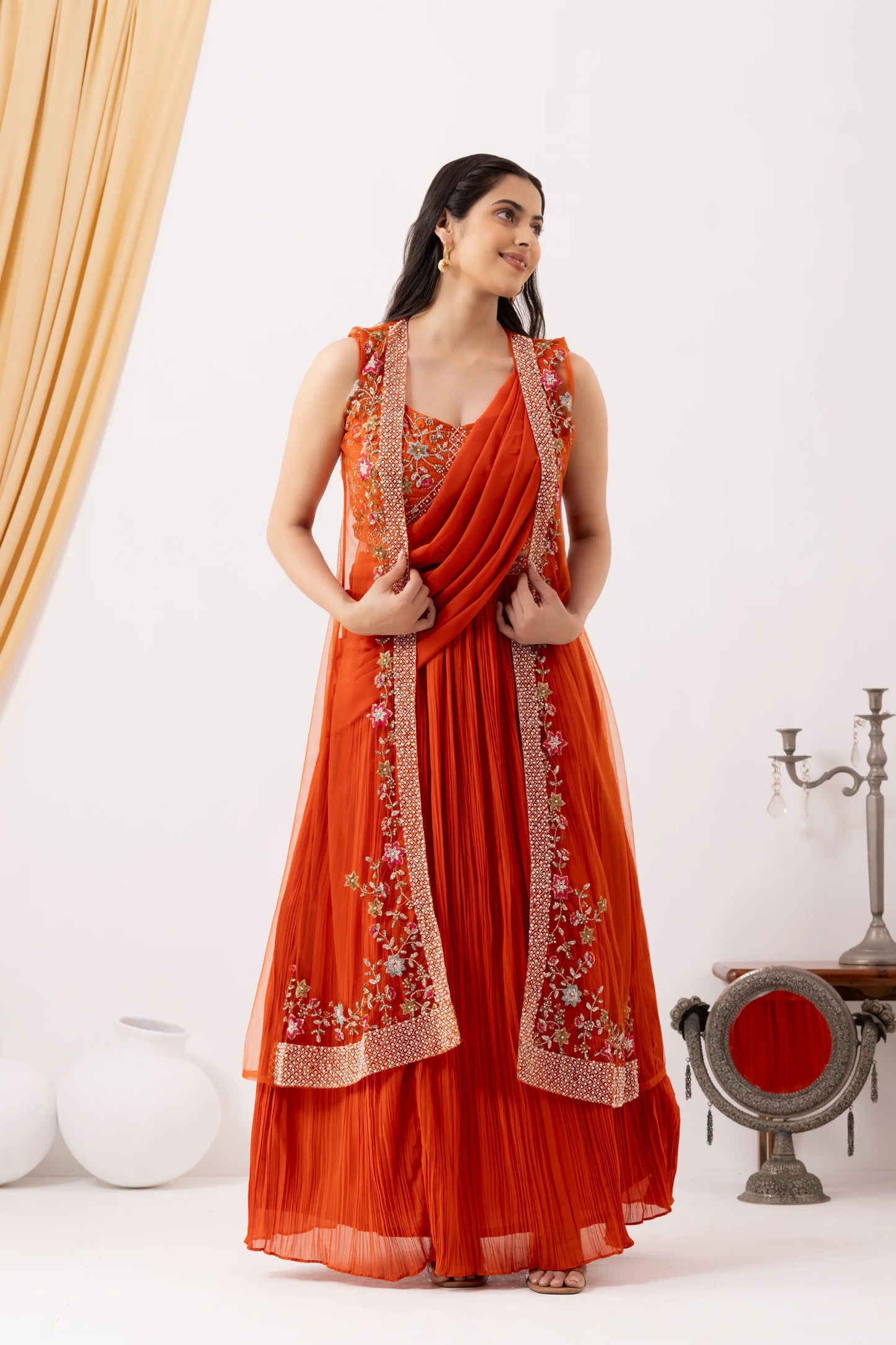 orange saree online uk wedding guest outfit