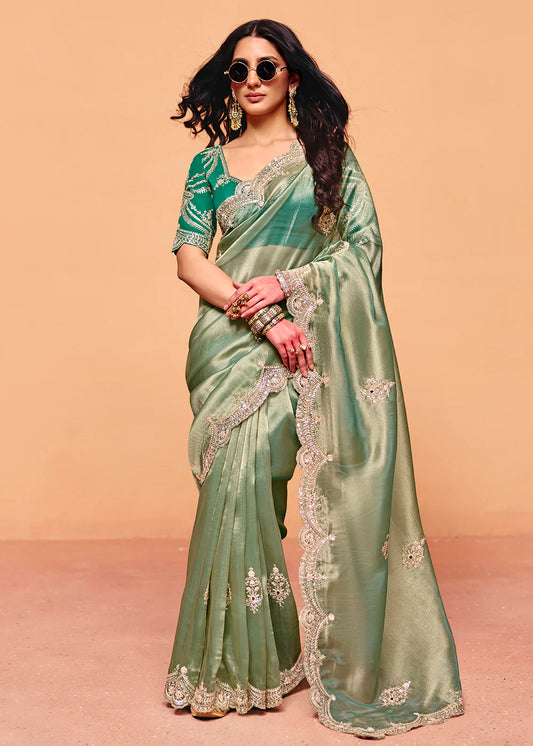 buy sage green saree online usa