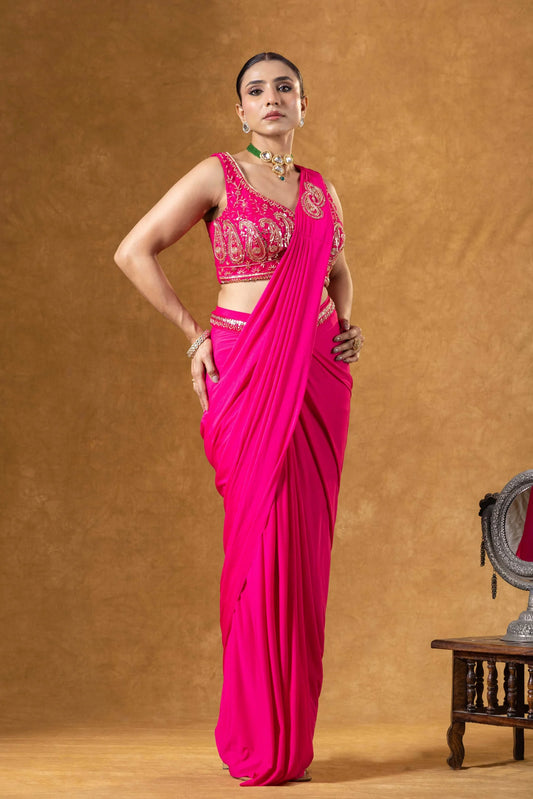 buy hot pink cocktail saree uk