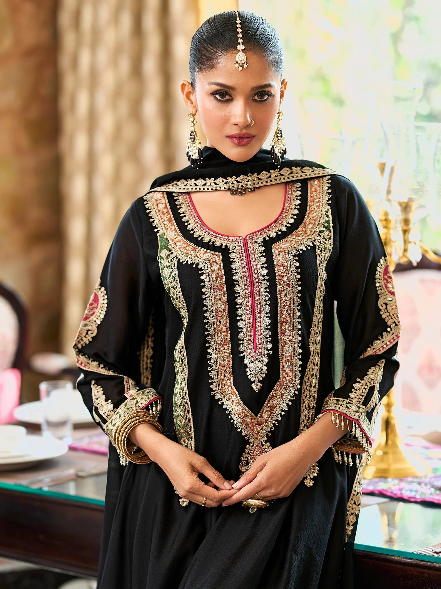 black wedding guest outfit indian