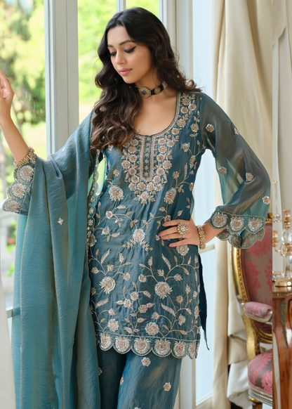 blue wedding guest outfit indian