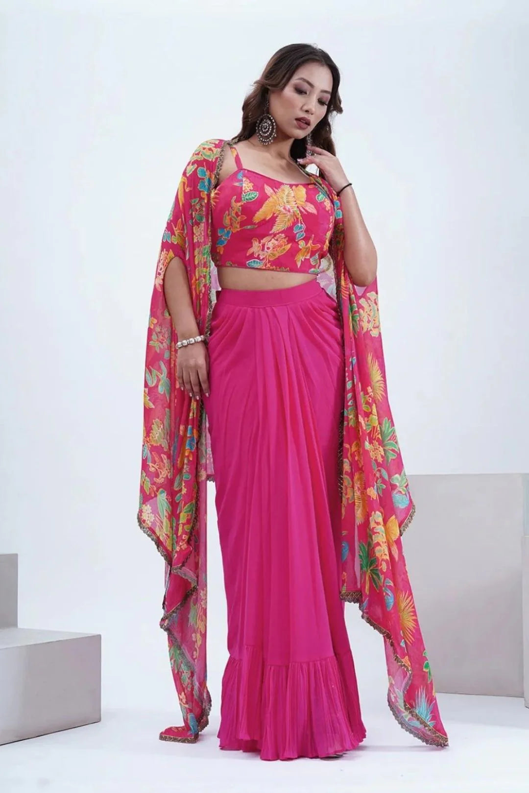 designer pink cape set ready to wear online usa