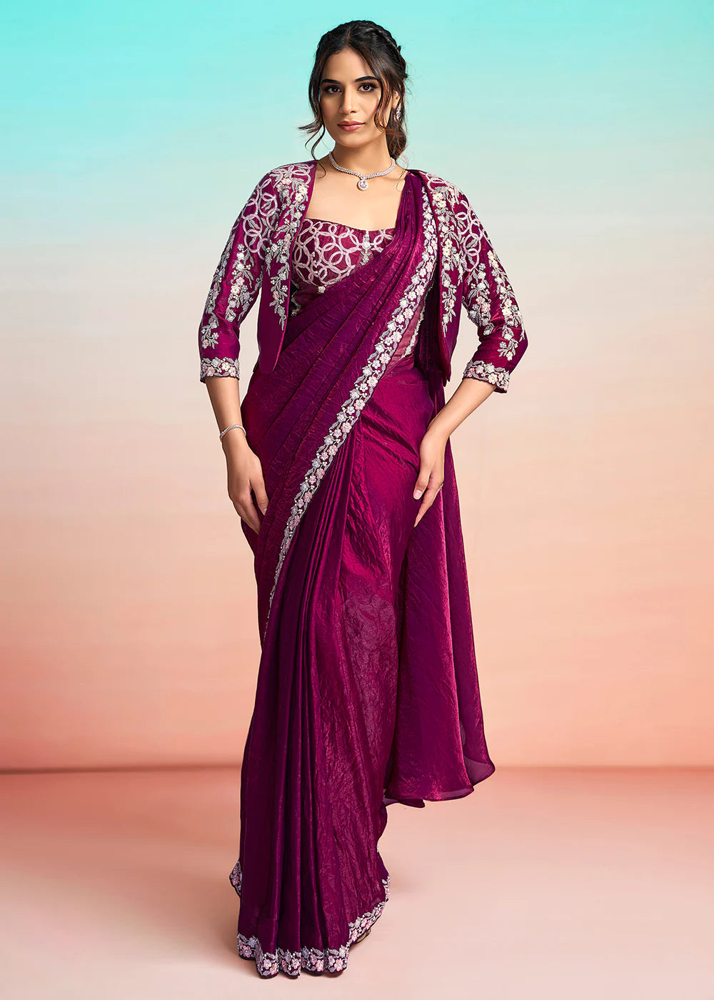 buy maroon wedding saree usa