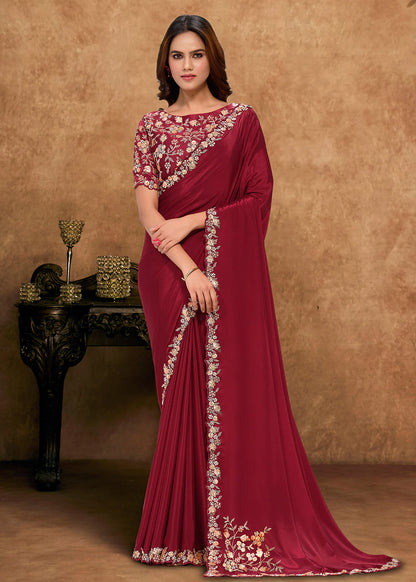 buy maroon wedding saree canada
