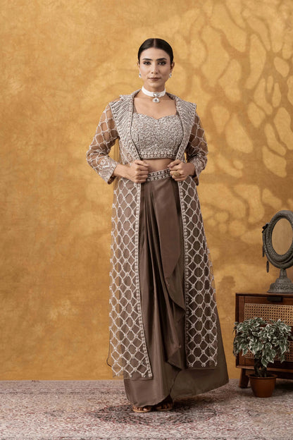 buy brown indo western skirt set uk