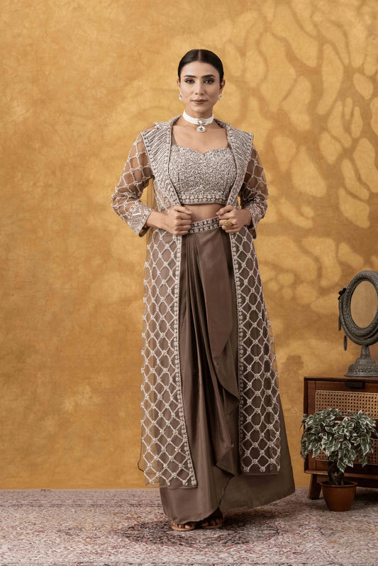 buy brown indo western skirt set uk