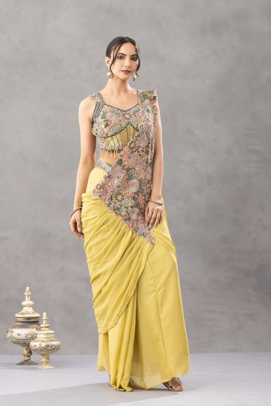 buy mustard yellow saree with blouse uk