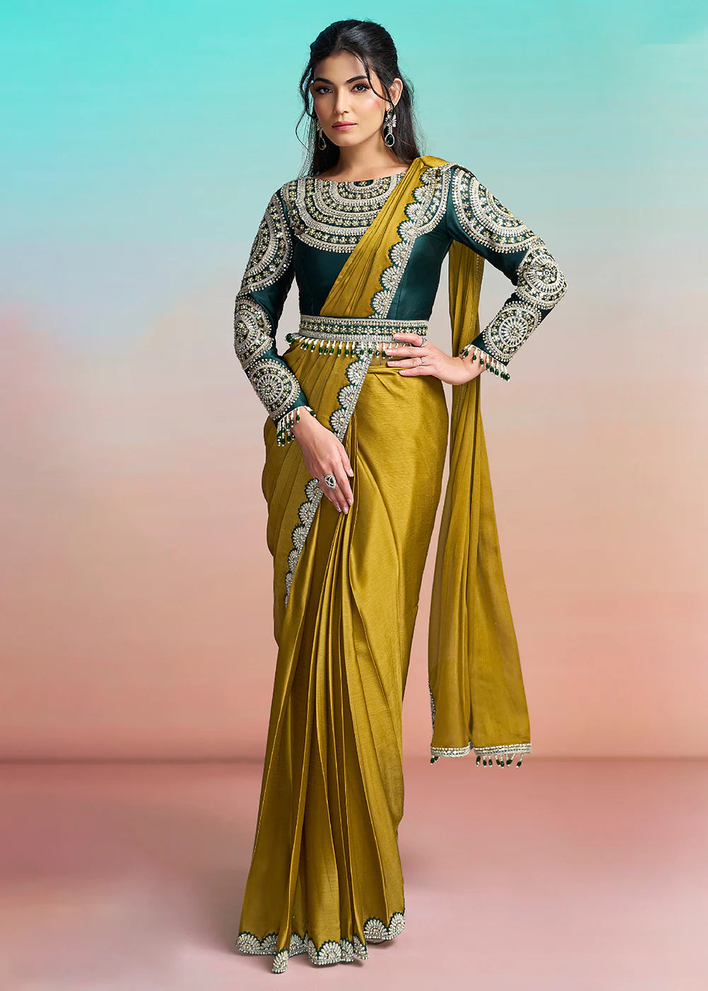 buy mustard wedding saree usa