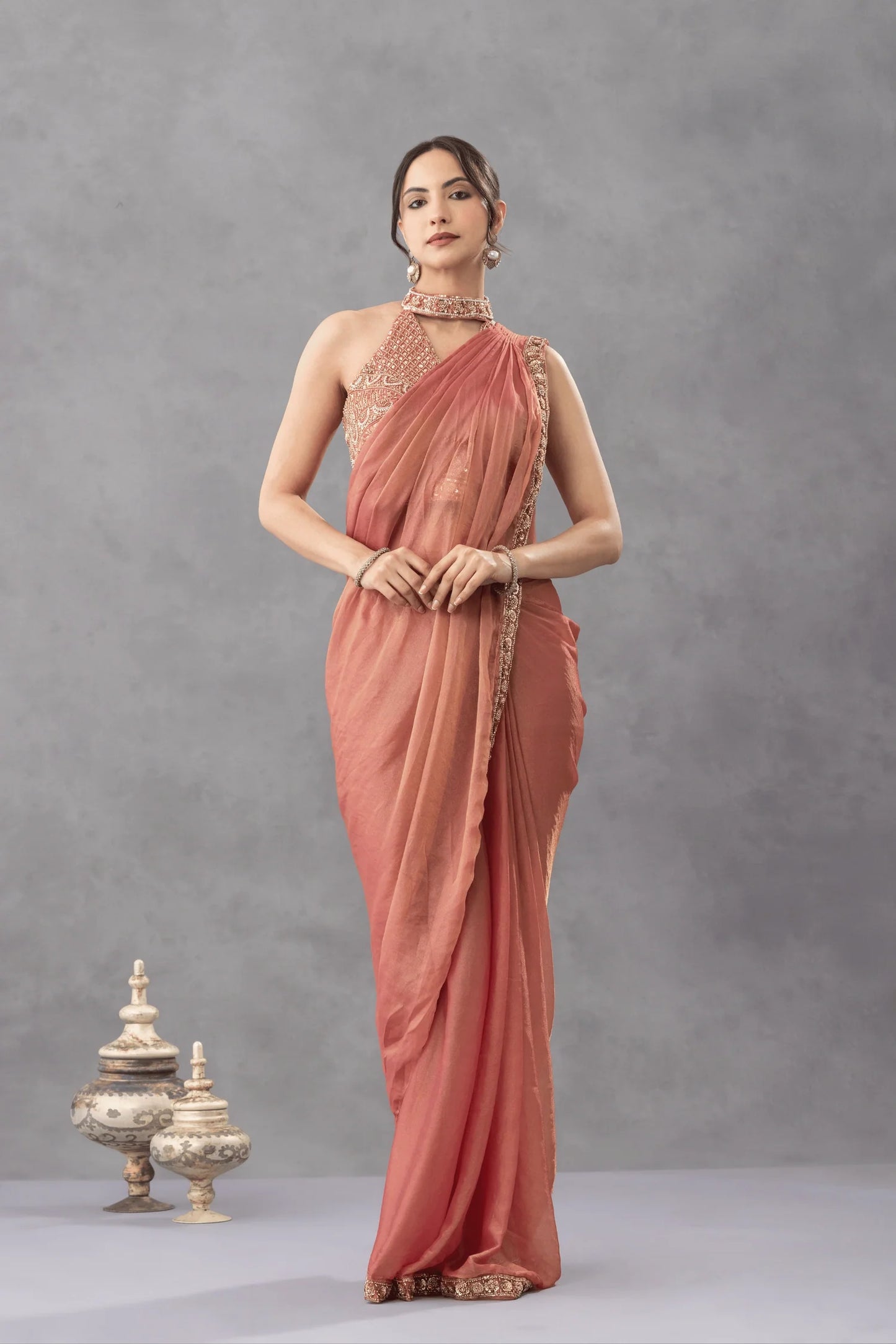 buy peach bridesmaid saree uk