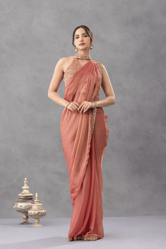 buy peach bridesmaid saree uk