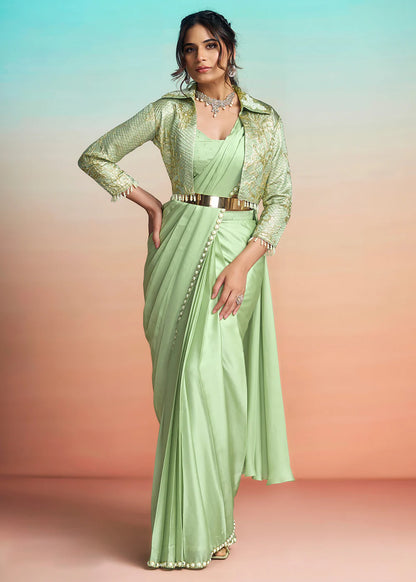 buy pista green wedding saree usa