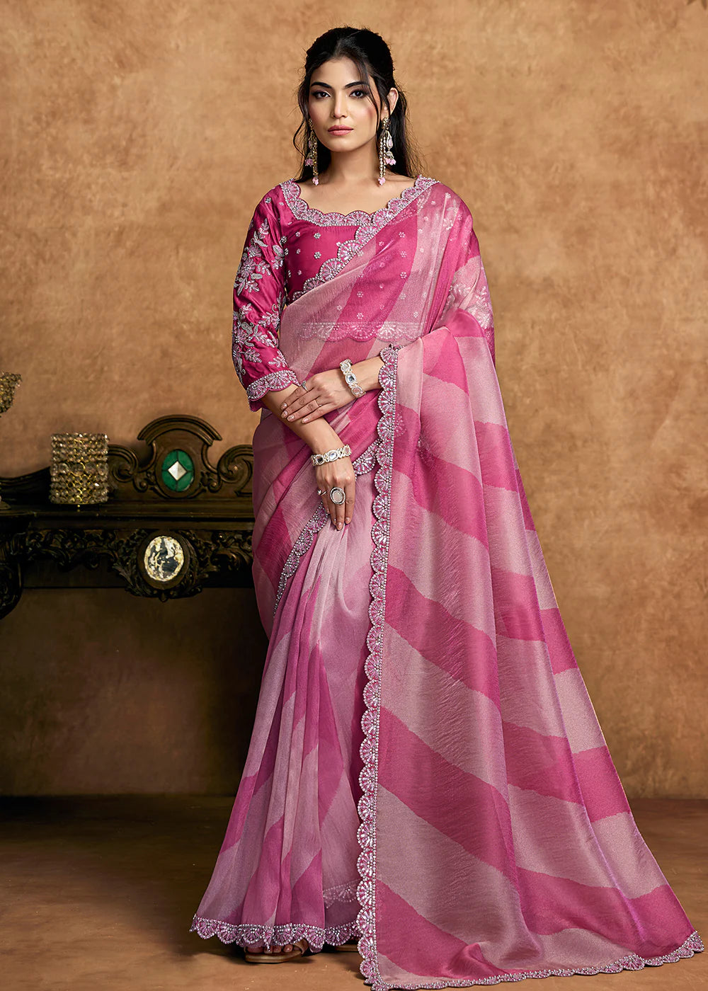 buy pink wedding saree canada
