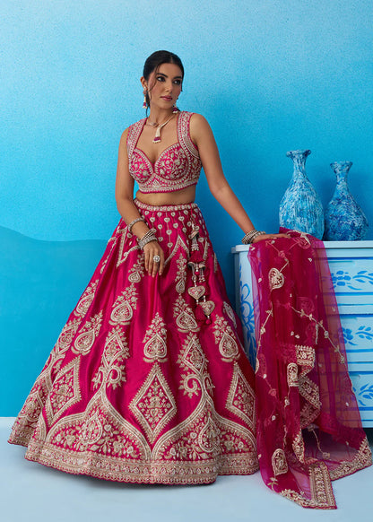 rani pink reception lehenga