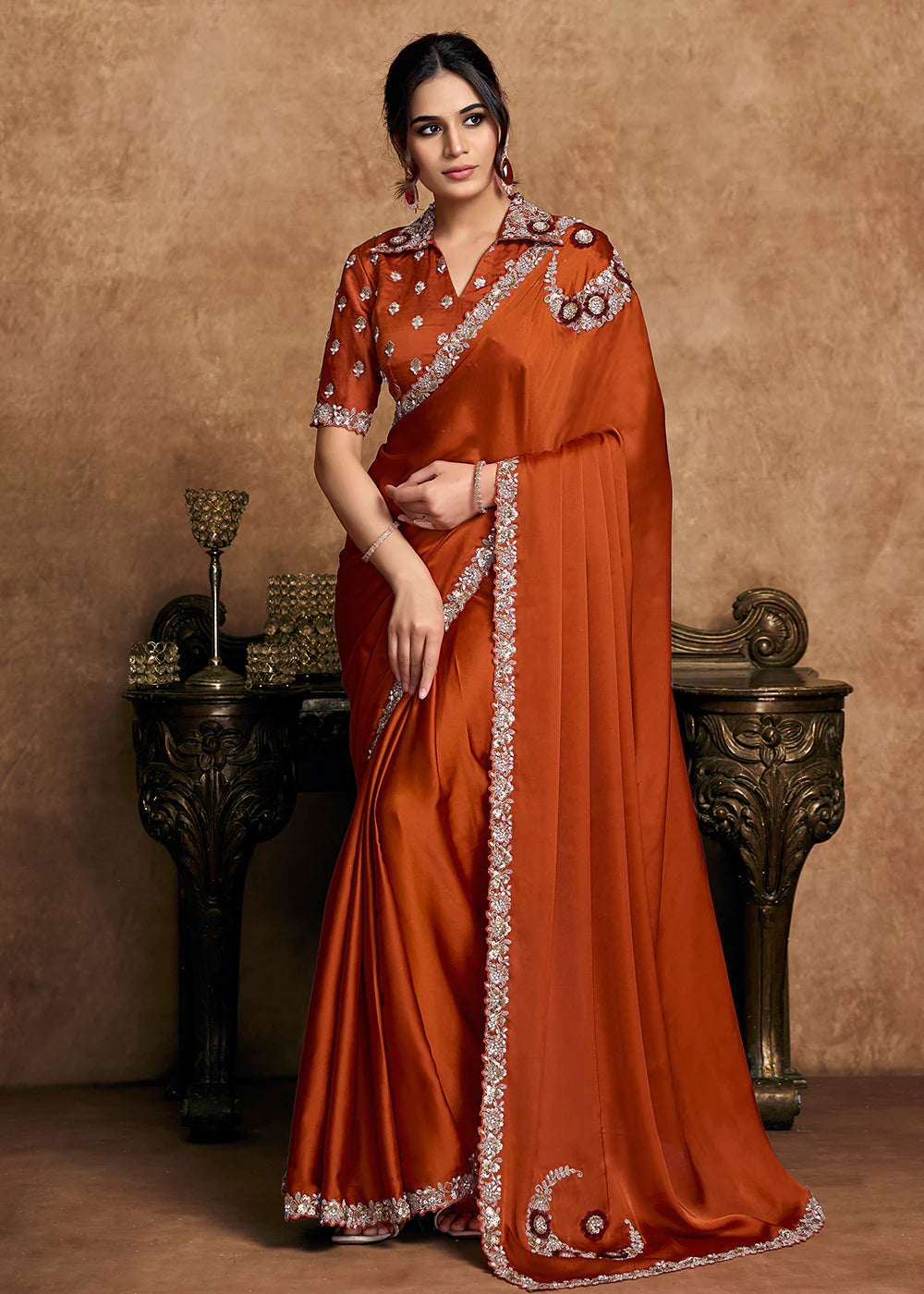 buy rust orange wedding saree canada