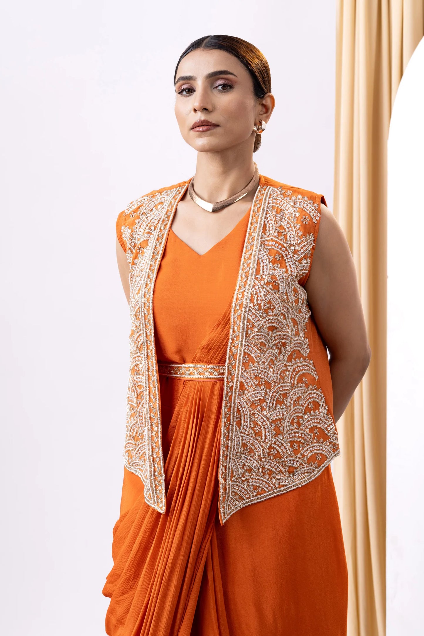 orange dhoti gown online uk wedding guest outfit