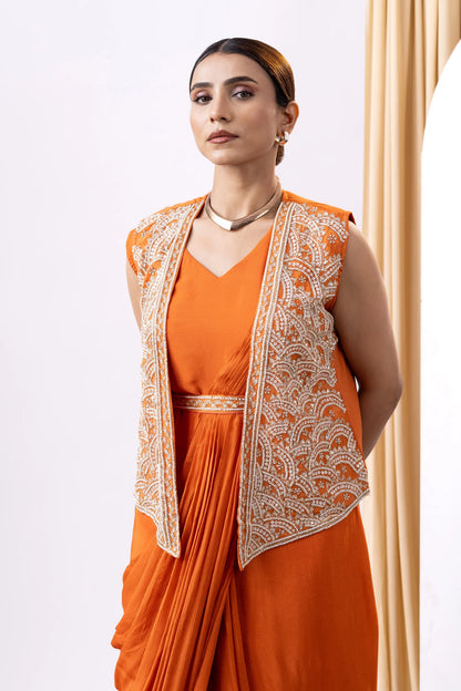 orange dhoti gown online uk wedding guest outfit
