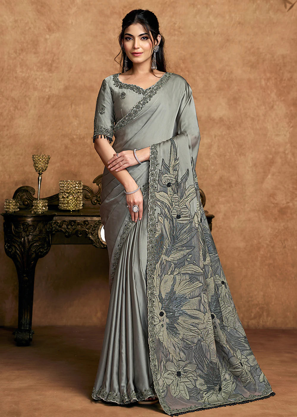 buy grey wedding saree canada