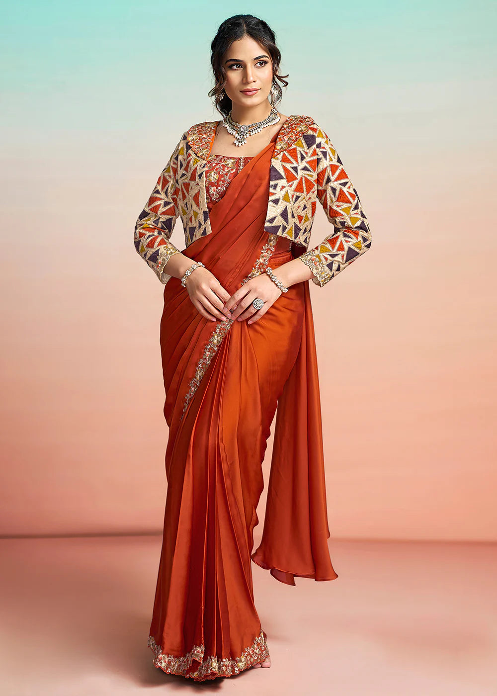 buy orange wedding saree usa