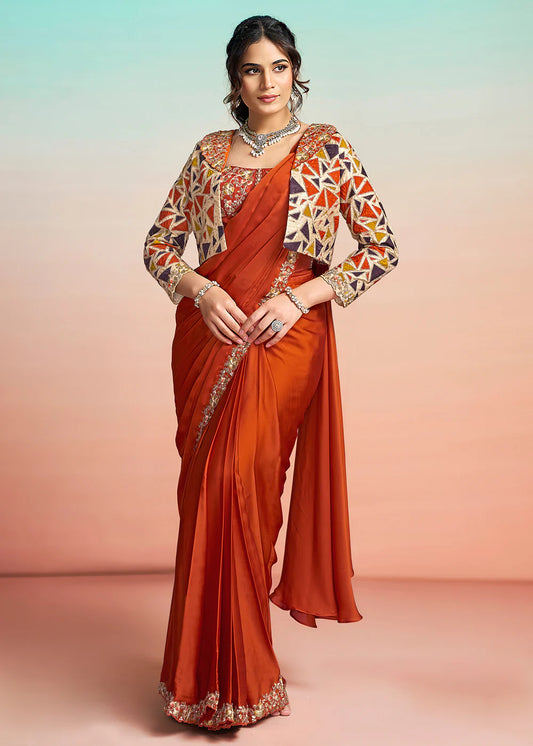 buy orange wedding saree usa