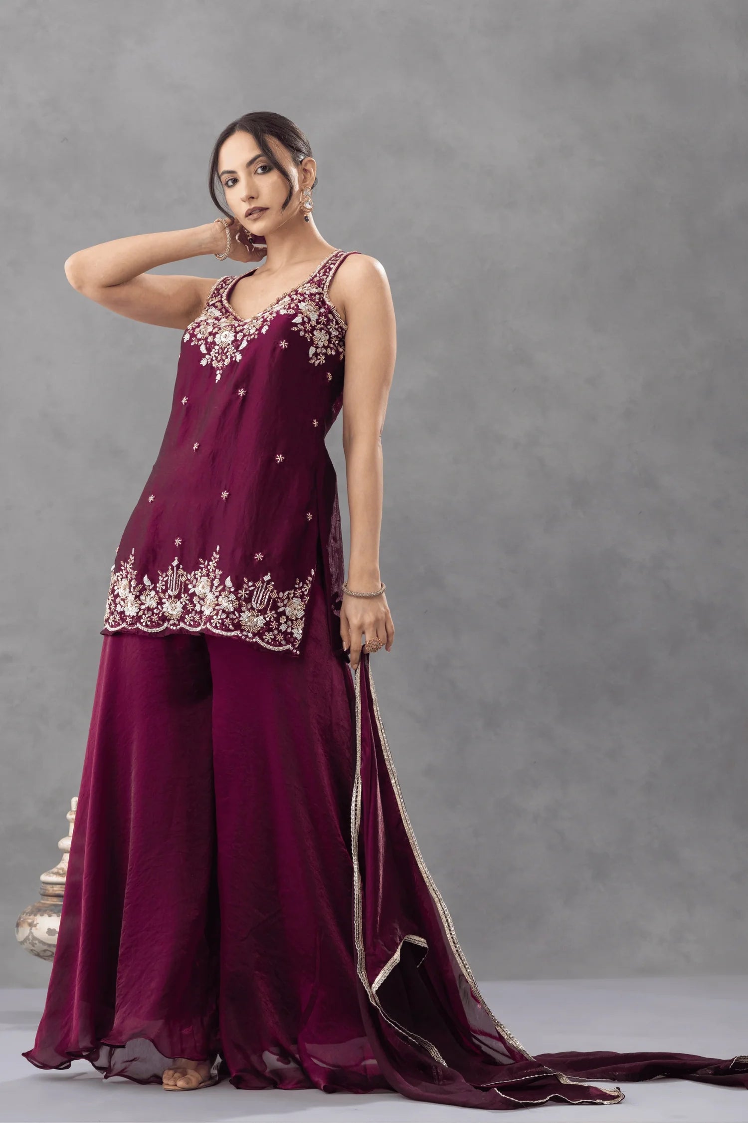 buy wine embroidered palazzo suit uk