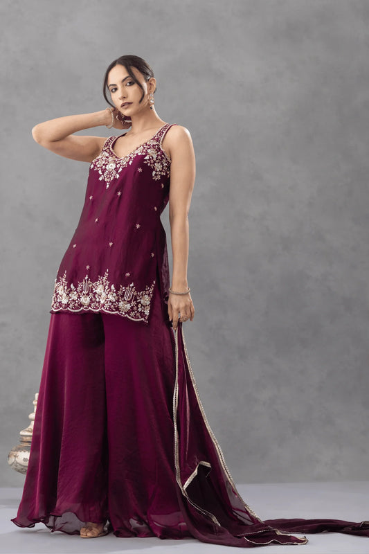 buy wine embroidered palazzo suit uk