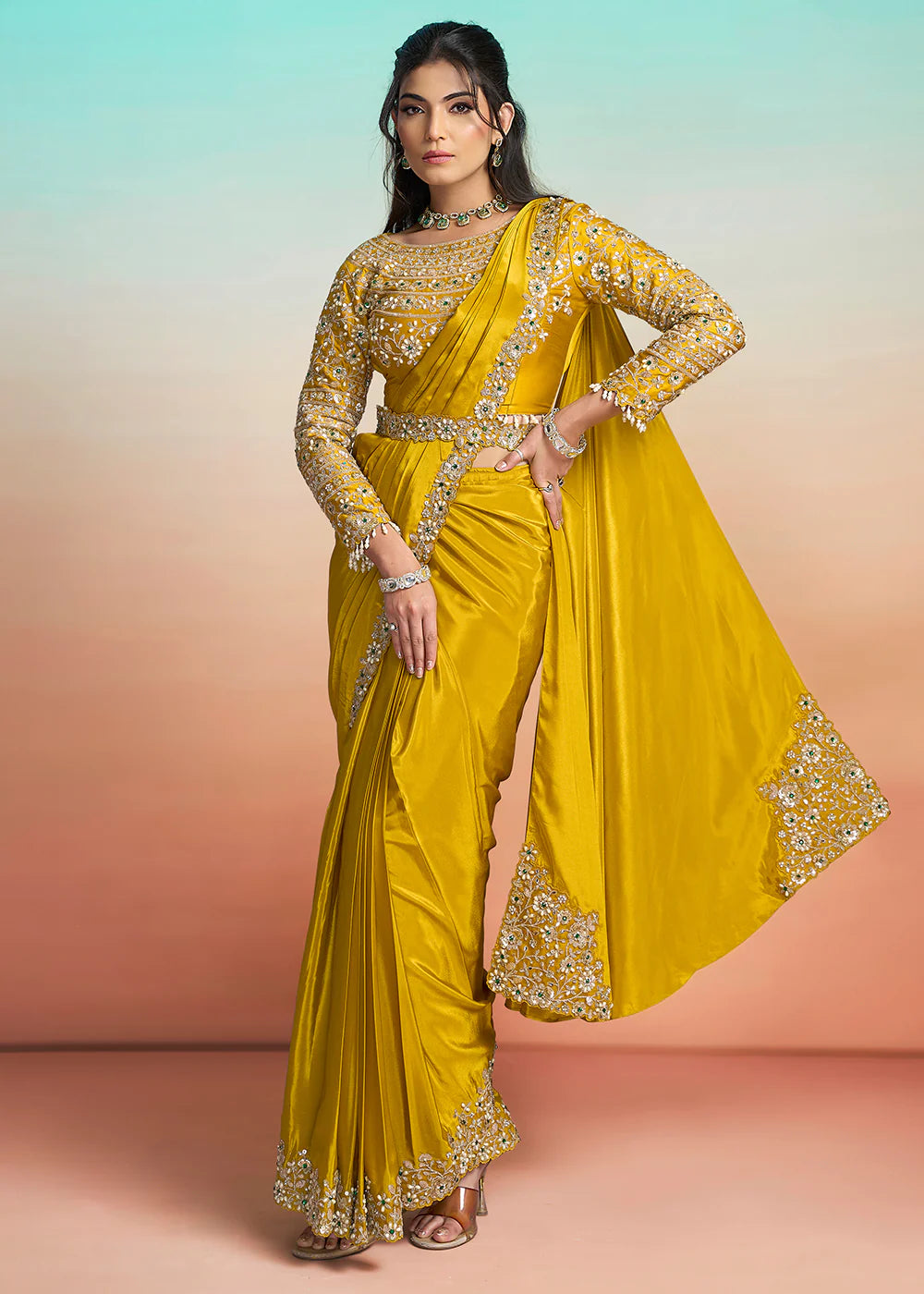 buy yellow wedding saree usa