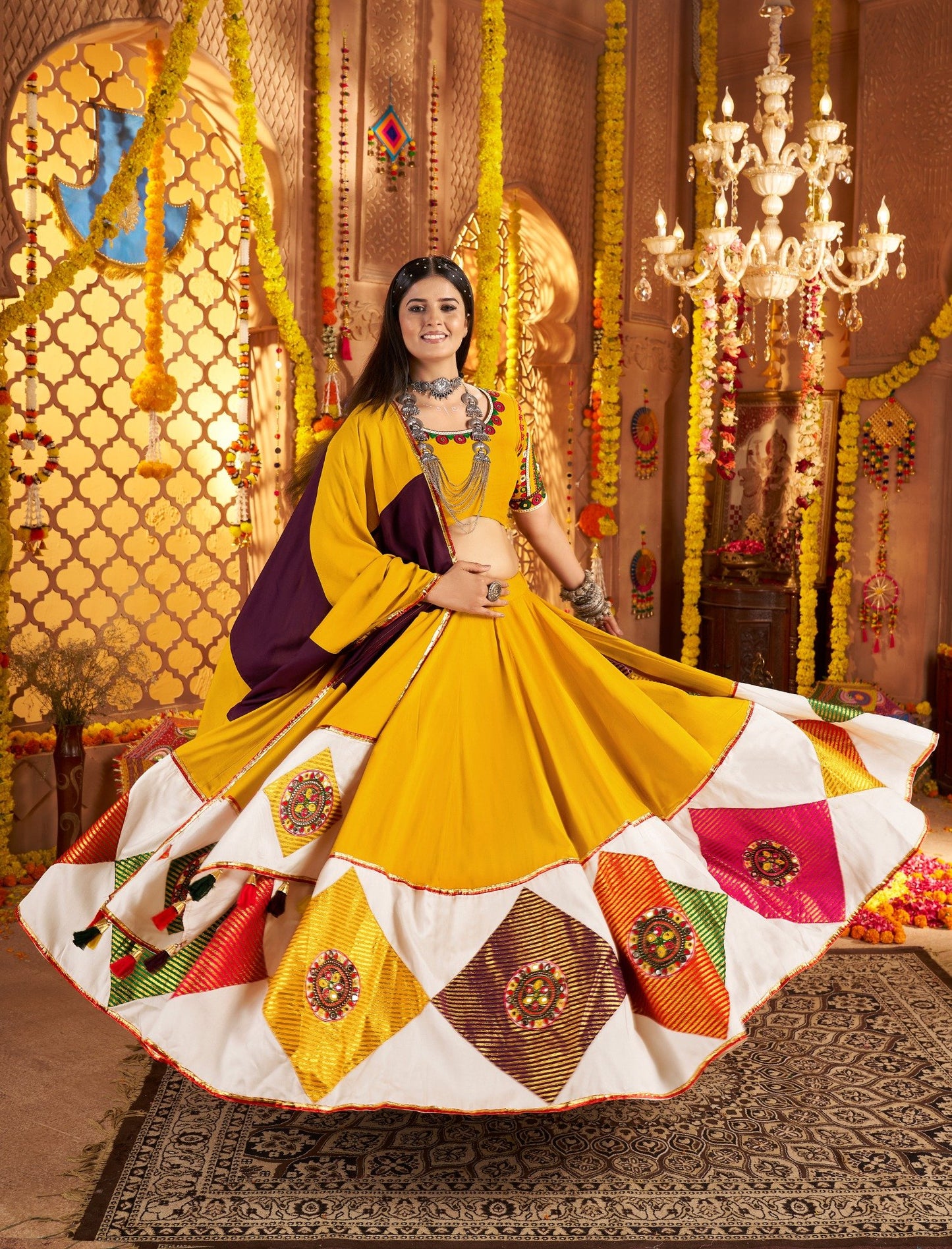 Yellow Chaniya Choli with Multicolor Embroidery – Traditional Navratri Outfit