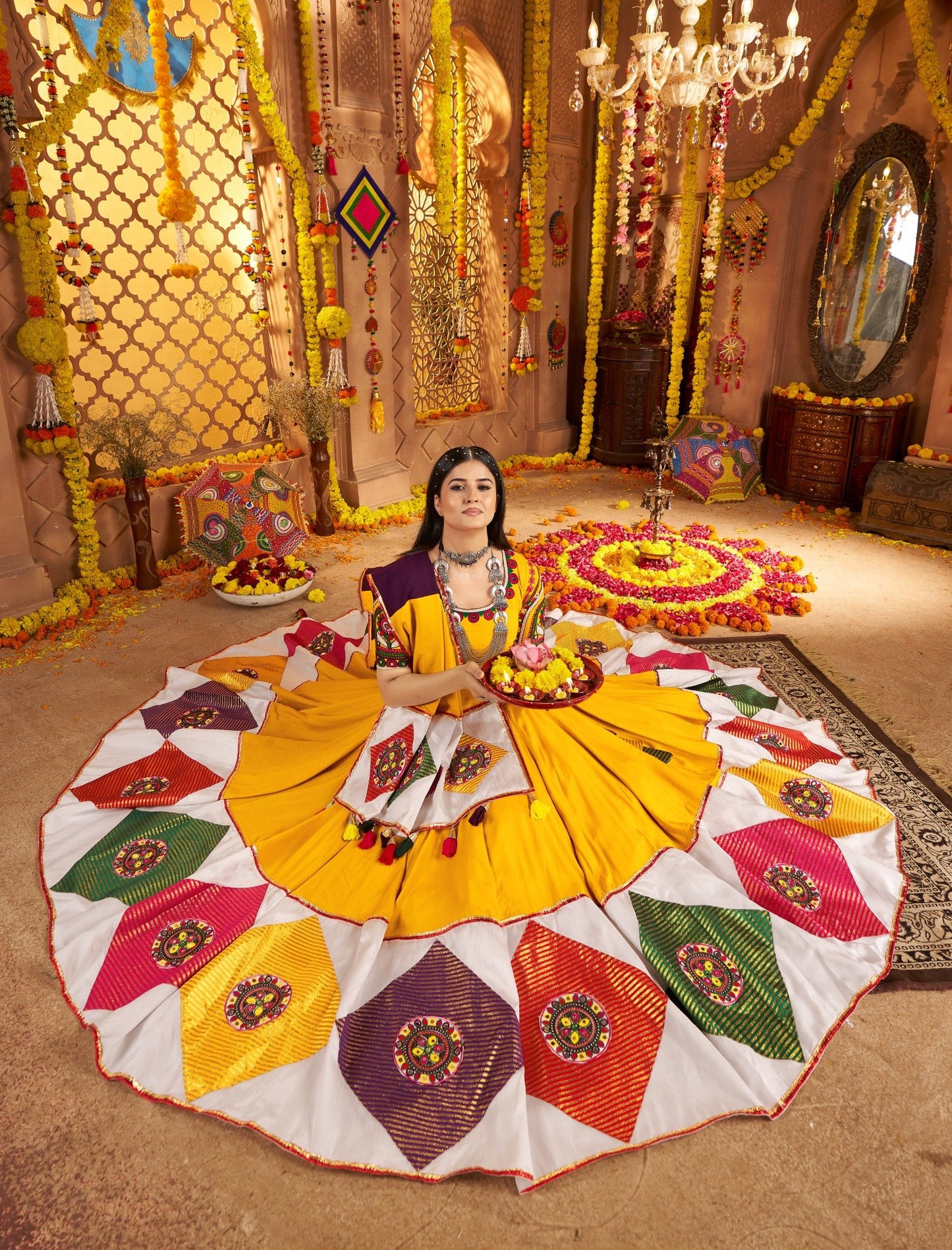 Yellow Chaniya Choli with Multicolor Embroidery – Traditional Navratri Outfit