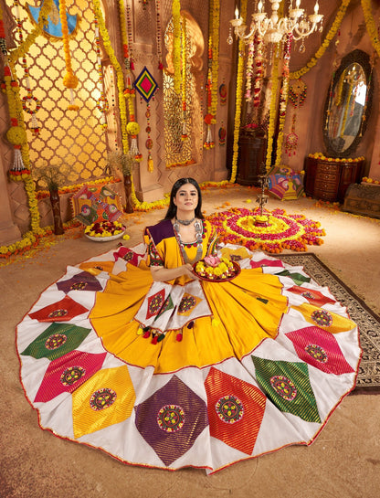 Yellow Chaniya Choli with Multicolor Embroidery – Traditional Navratri Outfit