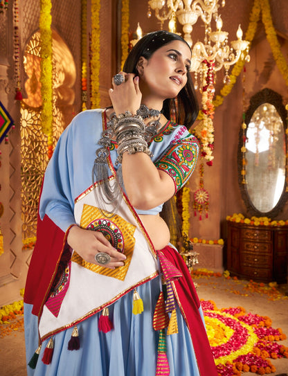 Light Blue Chaniya Choli with Multicolor Embroidery – Navratri Garba Outfit