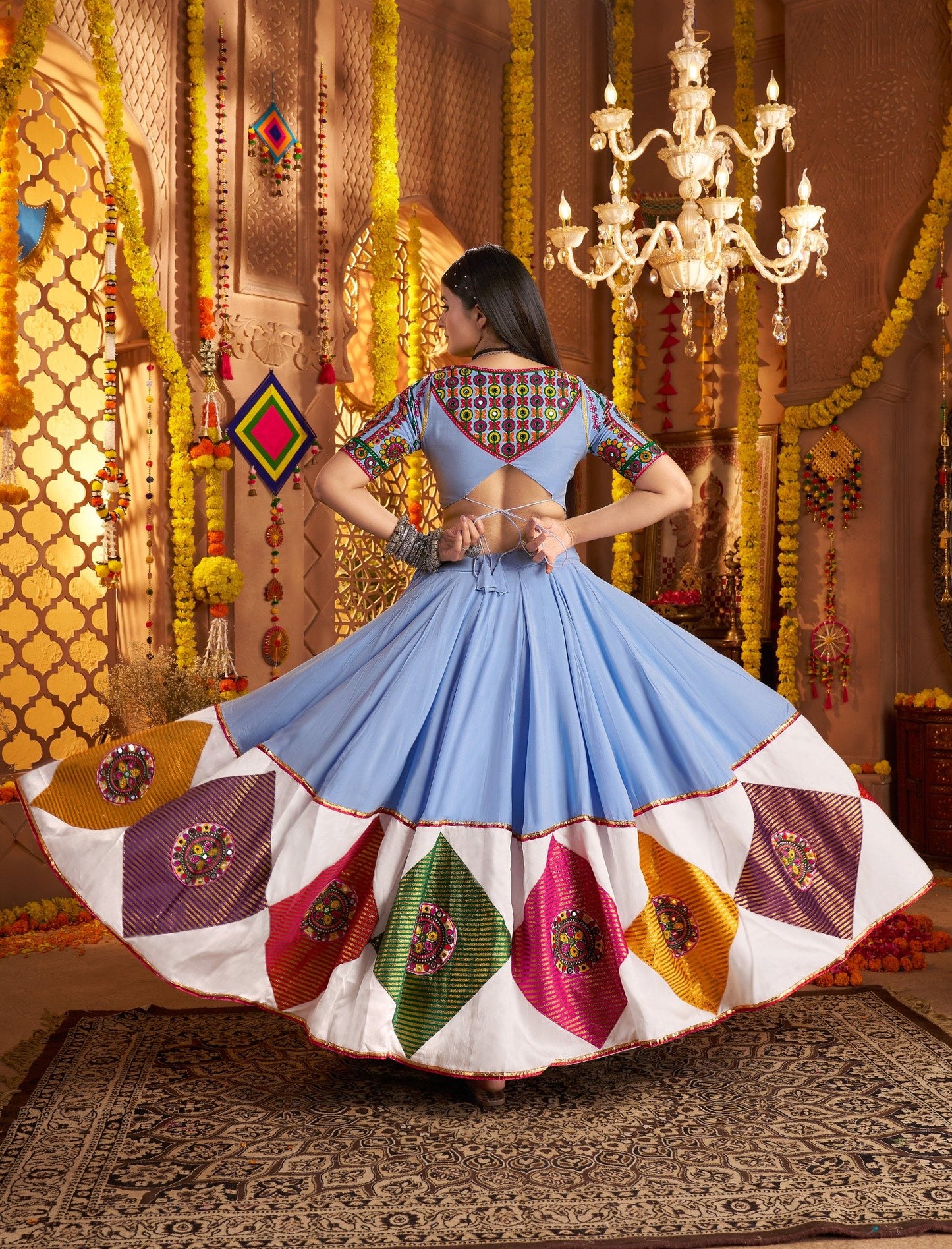 Light Blue Chaniya Choli with Multicolor Embroidery – Navratri Garba Outfit
