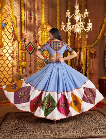 Light Blue Chaniya Choli with Multicolor Embroidery – Navratri Garba Outfit
