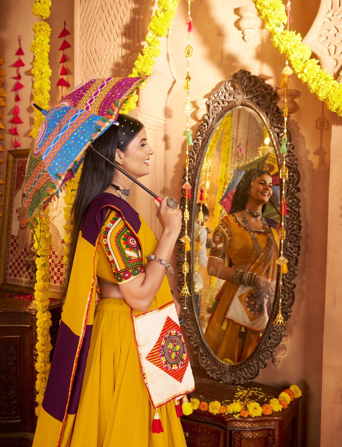 Yellow Chaniya Choli with Multicolor Embroidery – Traditional Navratri Outfit