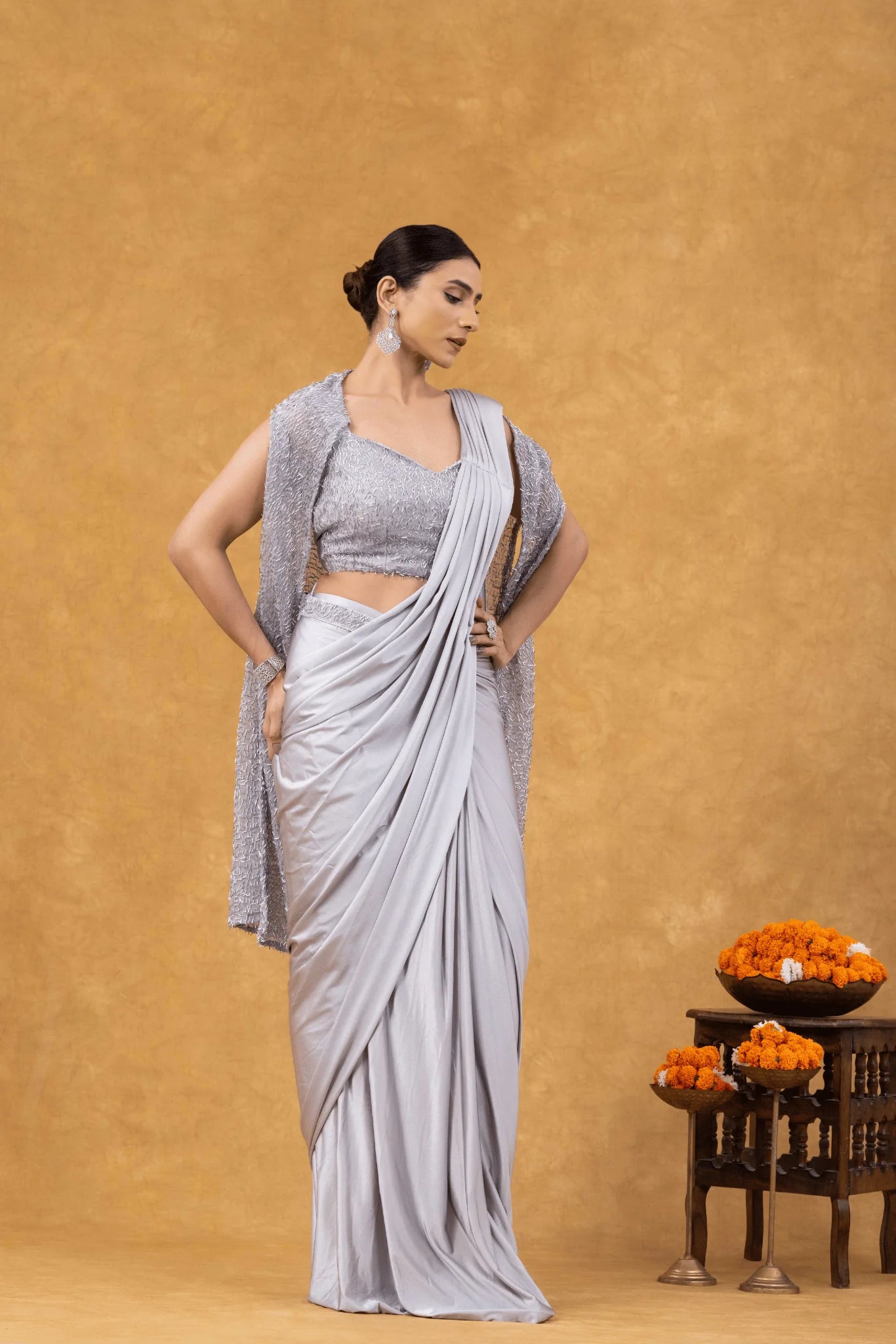 indian wedding saree silver
