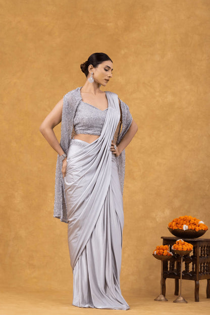 indian wedding saree silver
