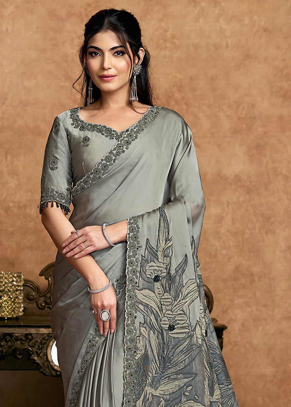 indian wedding saree grey buy usa