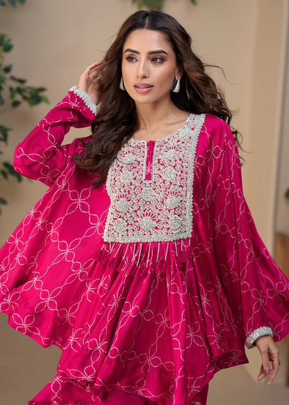 Rani Pink Poncho Style Palazzo Suit – Wedding Ready Indian Pakistani Look
