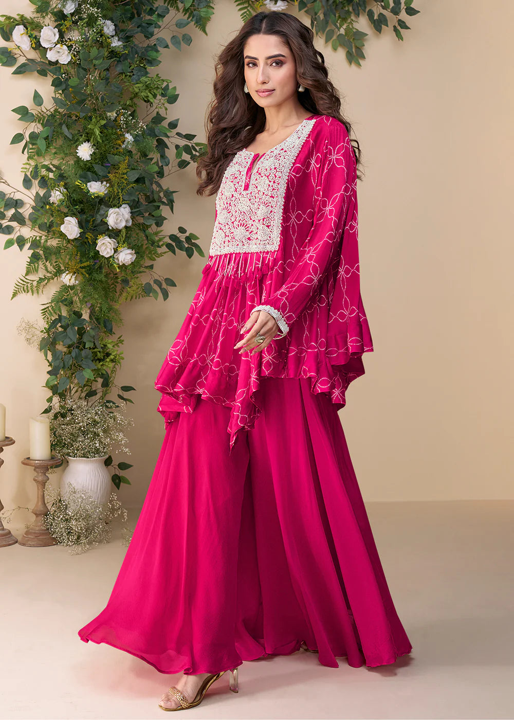 Rani Pink Poncho Style Palazzo Suit – Wedding Ready Indian Pakistani Look