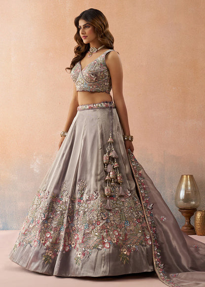 designer taupe grey lehenga