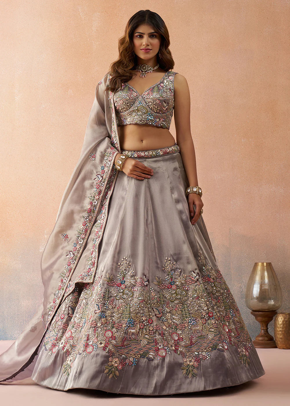 taupe grey lehenga uk
