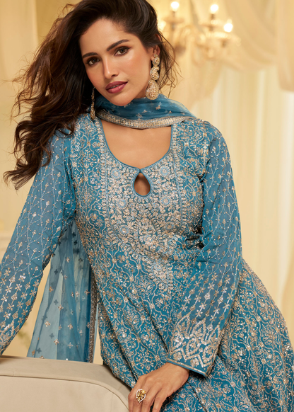 teal blue palazzo suit