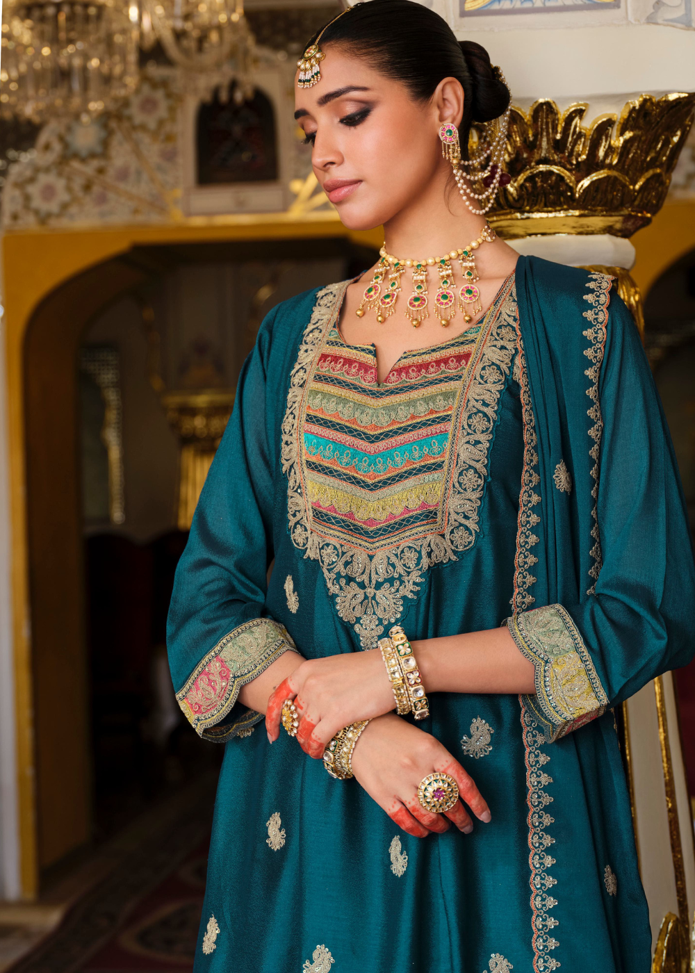 turquoise punjabi festive suit