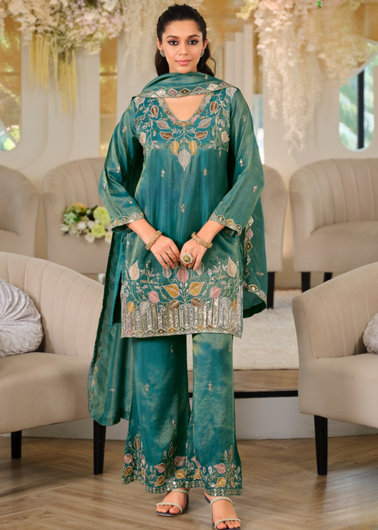 designer turquoise pant suit