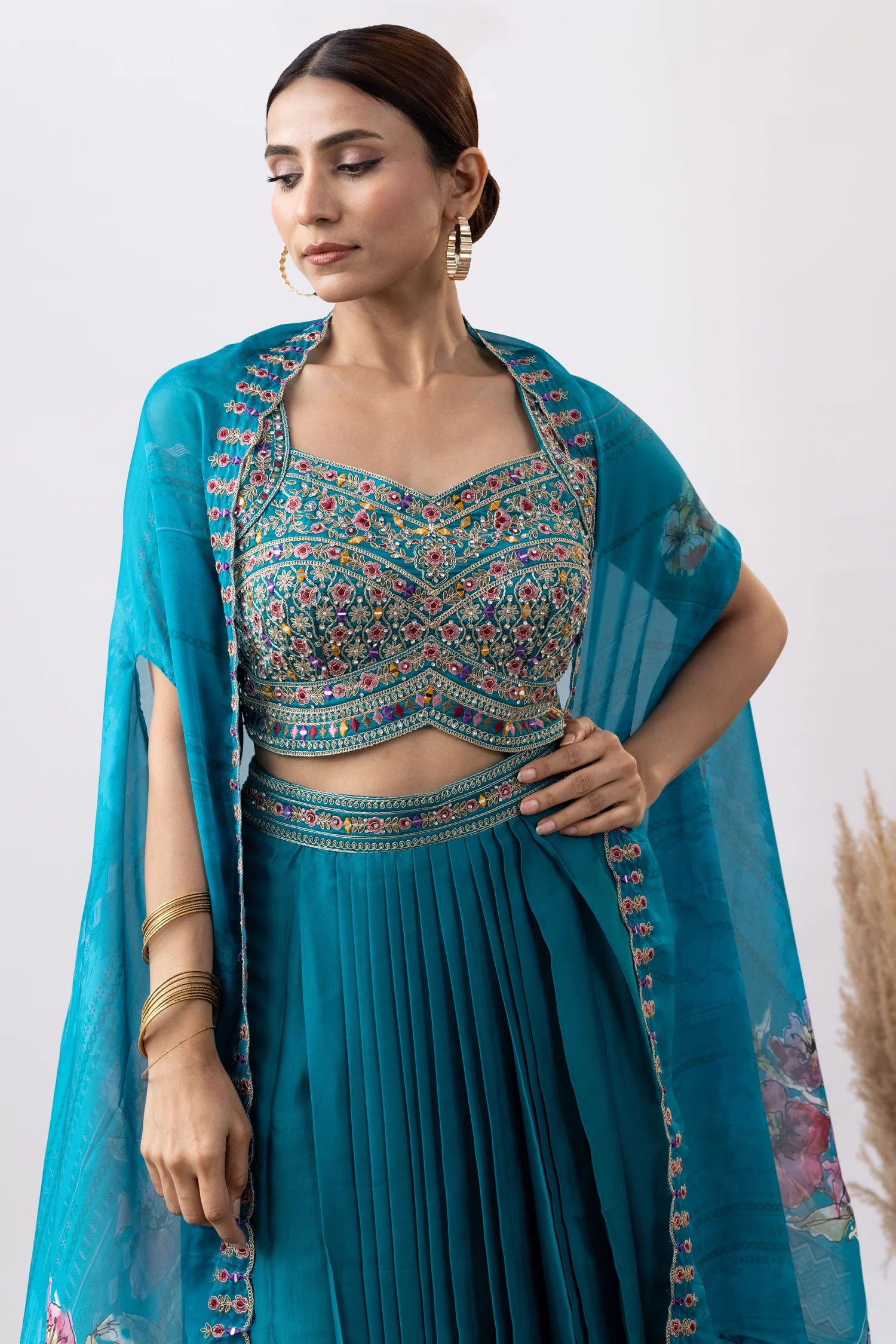 shop embroidered cape outfit usa party wear ethnic outfit