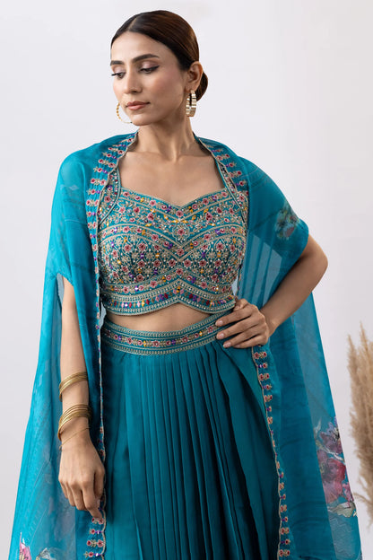 shop embroidered cape outfit usa party wear ethnic outfit