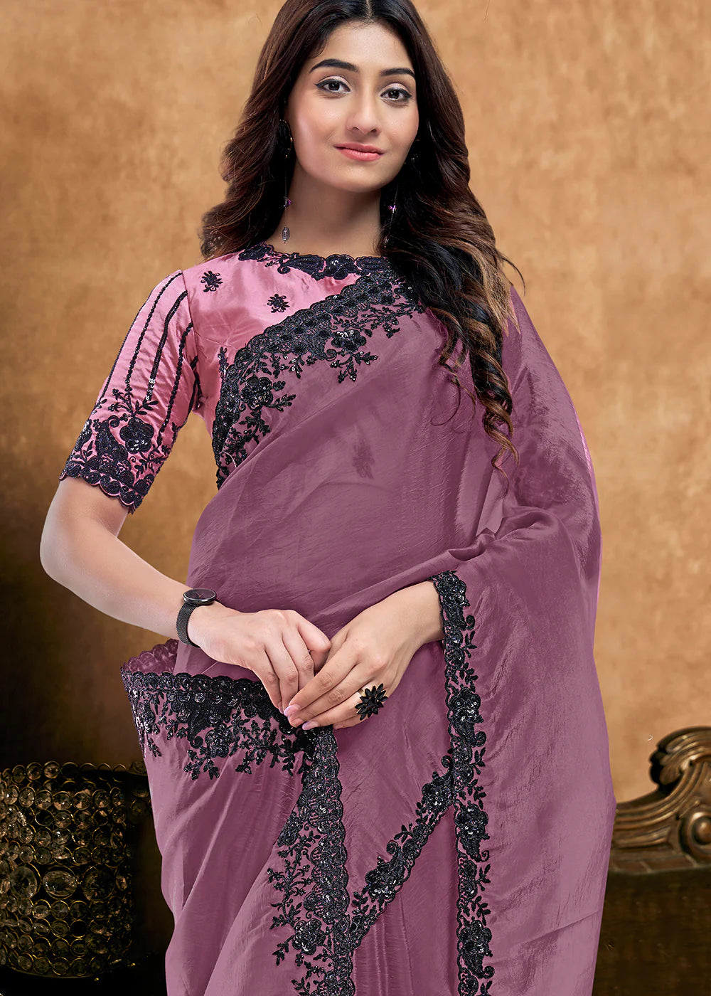 luxury mauve saree canada online