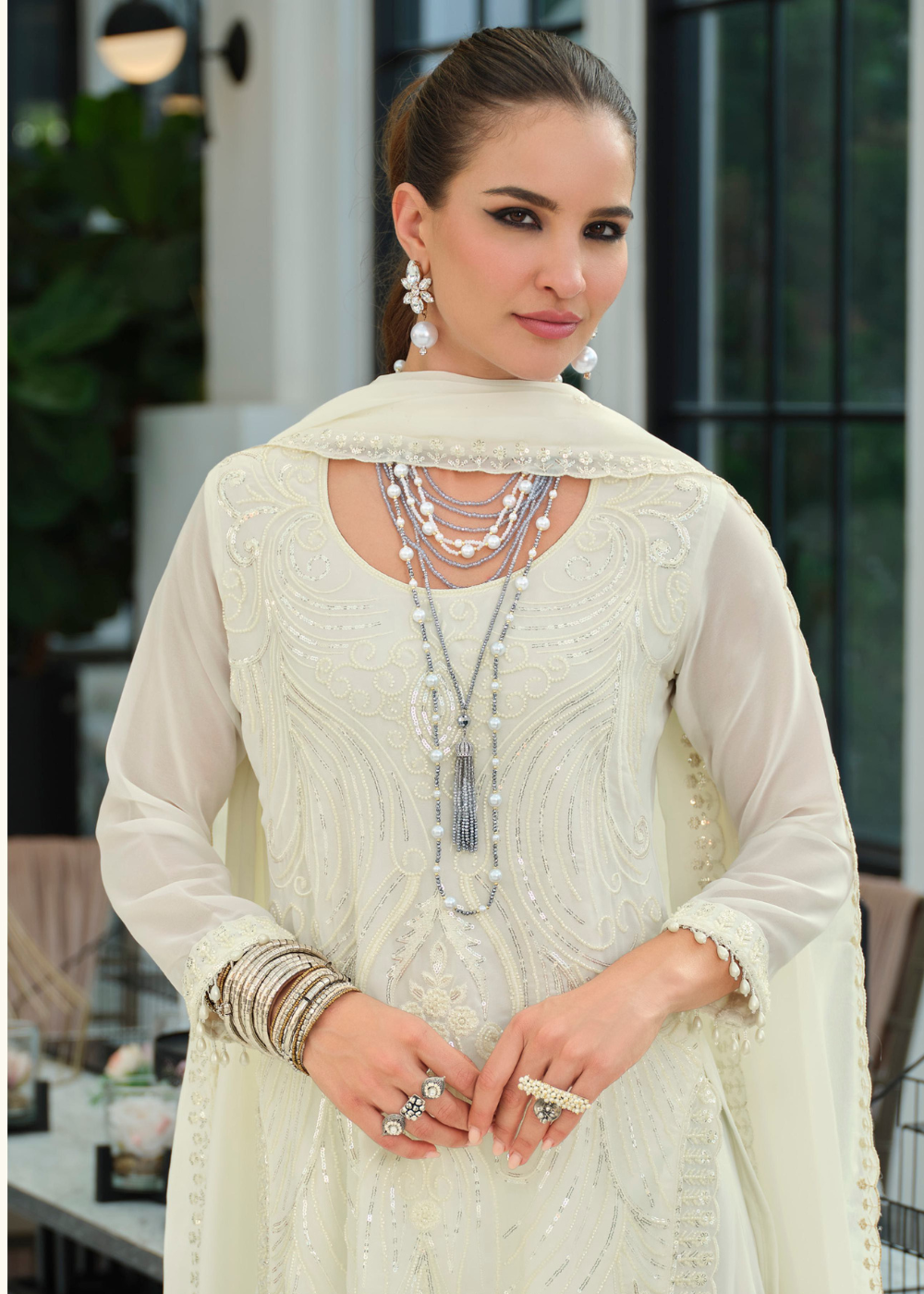 pakistani wedding guest palazzo suit white